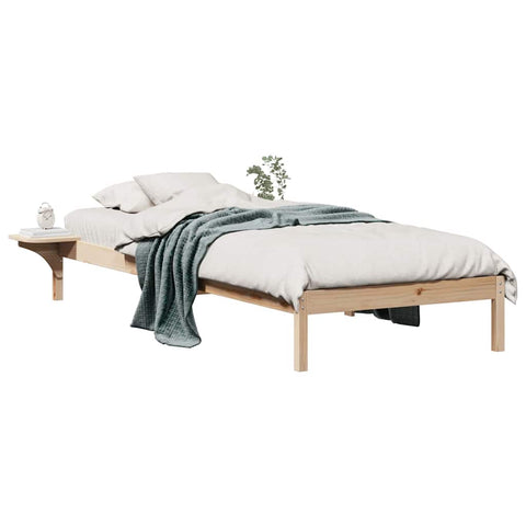 vidaXL Bed Frame with Side Tables Natural 80 x 210 cm Solid Pine Wood