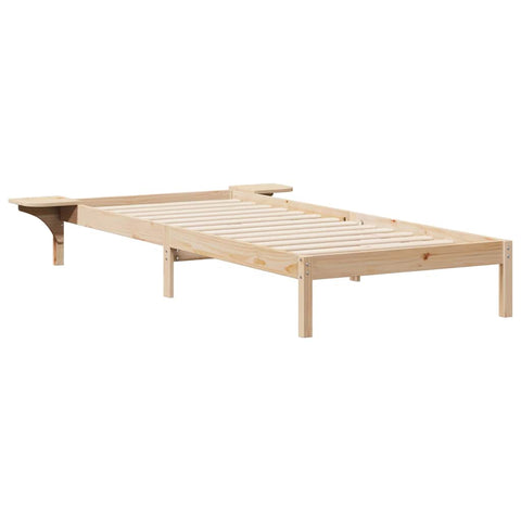 vidaXL Bed Frame with Side Tables Natural 90 x 210 cm Solid Pine Wood