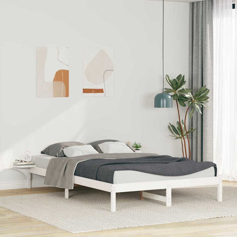 vidaXL Bed Frame with Side Tables White 140 x 210 cm Solid Pine Wood