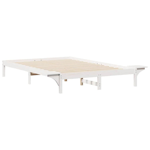 vidaXL Bed Frame with Side Tables White 140 x 210 cm Solid Pine Wood