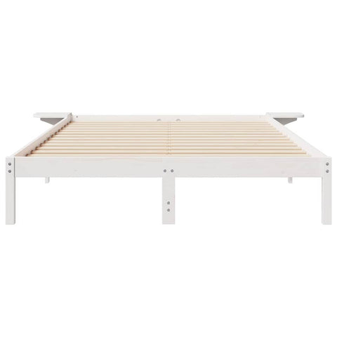 vidaXL Bed Frame with Side Tables White 140 x 210 cm Solid Pine Wood