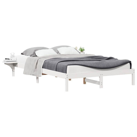 vidaXL Bed Frame with Side Tables White 140 x 210 cm Solid Pine Wood