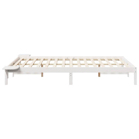 vidaXL Bed Frame with Side Tables White 140 x 210 cm Solid Pine Wood