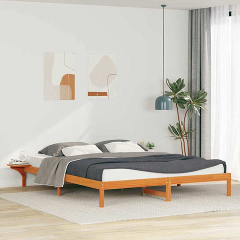 vidaXL Bed Frame with Side Tables Wax Brown 200 x 210 cm