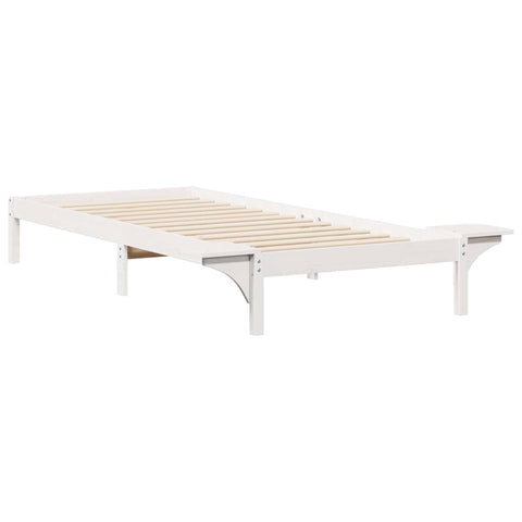 vidaXL Bed Frame with Side Tables White 90 x 220 cm Solid Pine Wood
