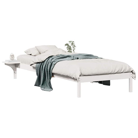 vidaXL Bed Frame with Side Tables White 90 x 220 cm Solid Pine Wood