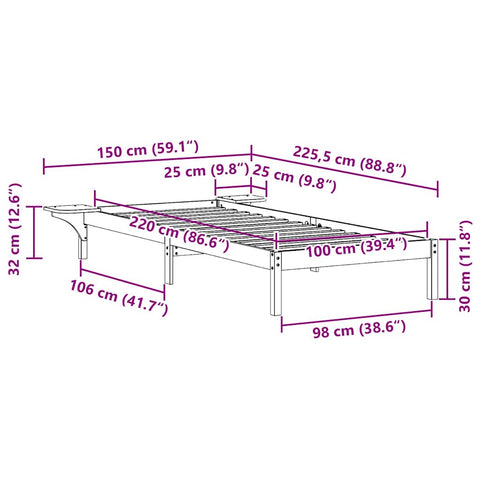 vidaXL Bed Frame with Side Tables Wax Brown 100 x 220 cm
