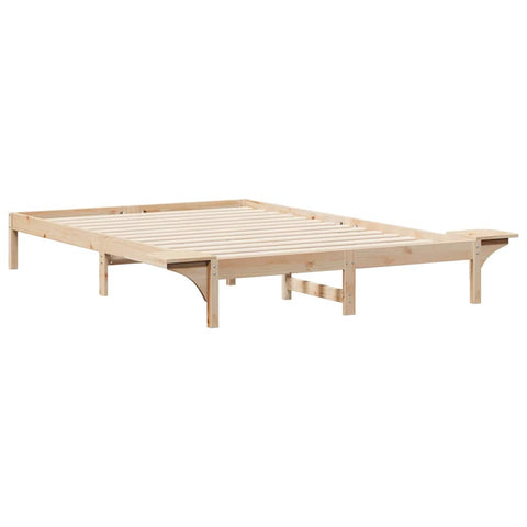 vidaXL Bed Frame with Side Tables Natural 140 x 220 cm Solid Pine Wood