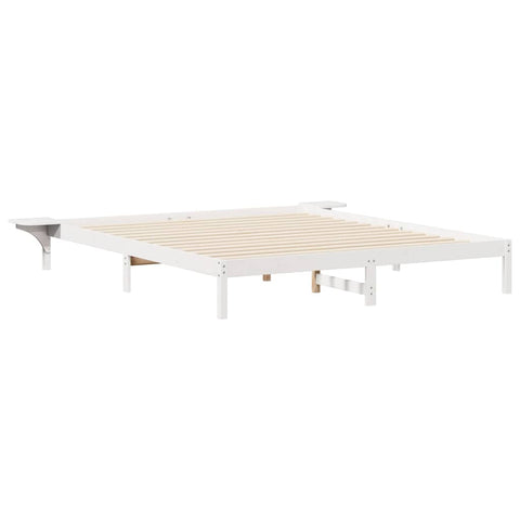 vidaXL Bed Frame with Side Tables White 200 x 220 cm Solid Pine Wood