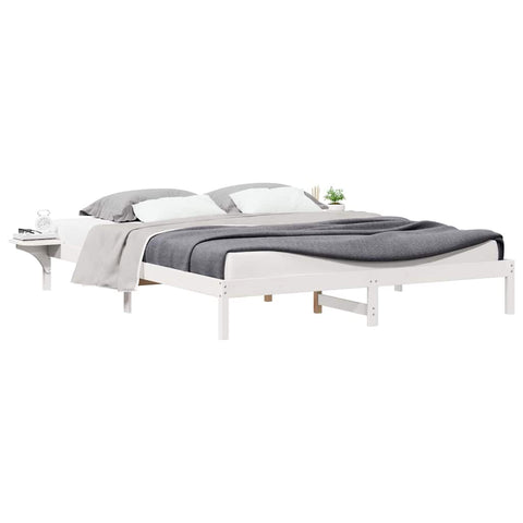 vidaXL Bed Frame with Side Tables White 200 x 220 cm Solid Pine Wood