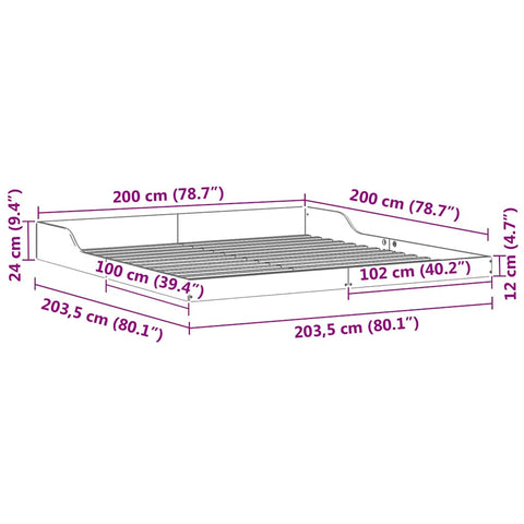 vidaXL Bed Frame White 200 x 200 cm Solid pine wood