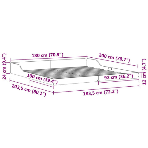 vidaXL Bed Frame White 180 x 200 cm Solid pine wood