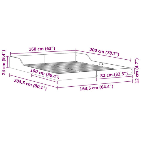 vidaXL Bed Frame White 160 x 200 cm Solid pine wood