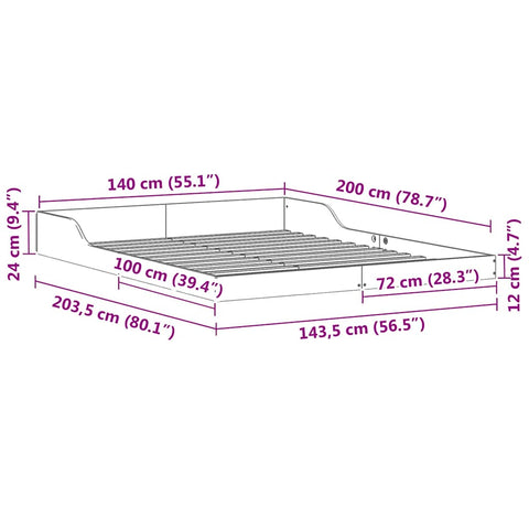 vidaXL Bed Frame Brown 140 x 200 cm Solid pine wood