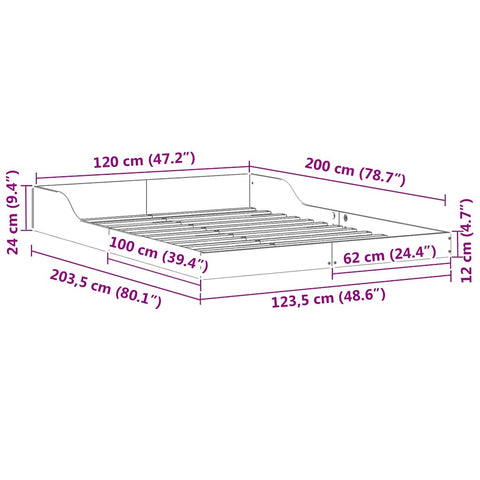 vidaXL Bed Frame White 120 x 200 cm Solid pine wood