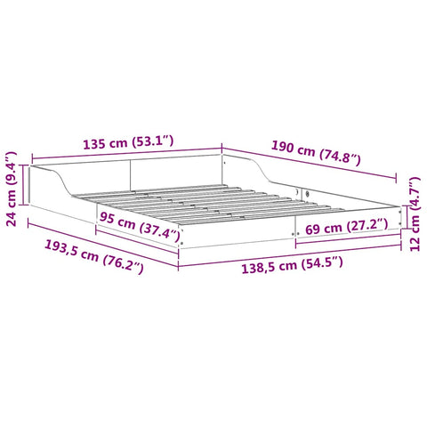 vidaXL Bed Frame White 135 x 190 cm Solid pine wood