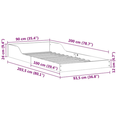 vidaXL Bed Frame Brown 90 x 200 cm Solid pine wood