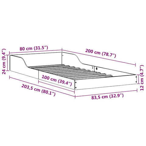 vidaXL Bed Frame Brown 80 x 200 cm Solid pine wood