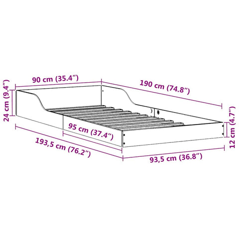 vidaXL Bed Frame Brown 90 x 190 cm Solid pine wood