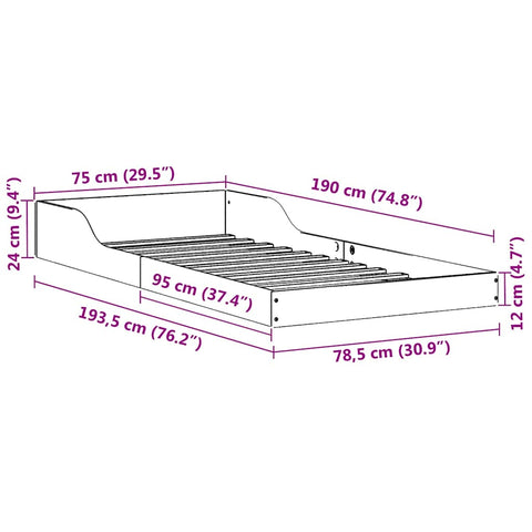 vidaXL Bed Frame Brown 75 x 190 cm Solid pine wood