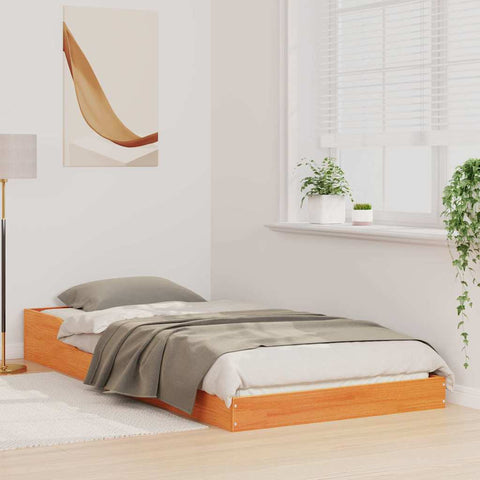 vidaXL Bed Frame Wax brown 90 x 210 cm Solid pine wood