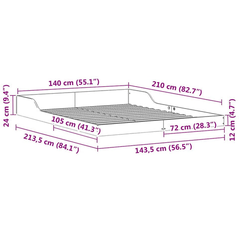 vidaXL Bed Frame White 140 x 210 cm Solid pine wood