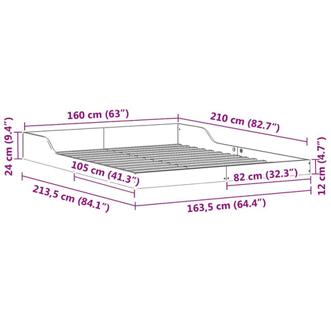 vidaXL Bed Frame White 160 x 210 cm Solid pine wood