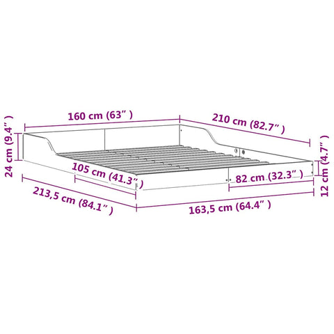 vidaXL Bed Frame Wax brown 160 x 210 cm Solid pine wood
