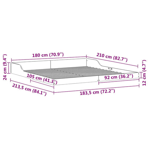 vidaXL Bed Frame Brown 180 x 210 cm Solid pine wood