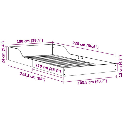vidaXL Bed Frame Brown 100 x 220 cm Solid pine wood