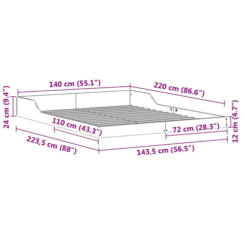 vidaXL Bed Frame Brown 140 x 220 cm Solid pine wood