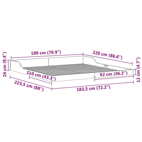 vidaXL Bed Frame White 180 x 220 cm Solid pine wood