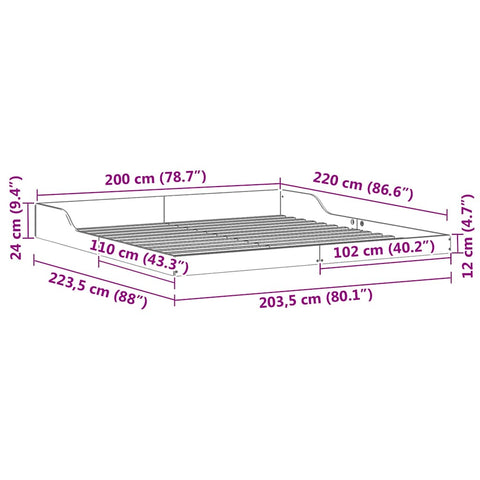 vidaXL Bed Frame White 200 x 220 cm Solid pine wood