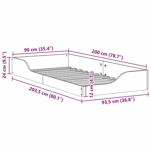 vidaXL Floor Bed Frame Brown 90 x 200 cm Solid pine wood