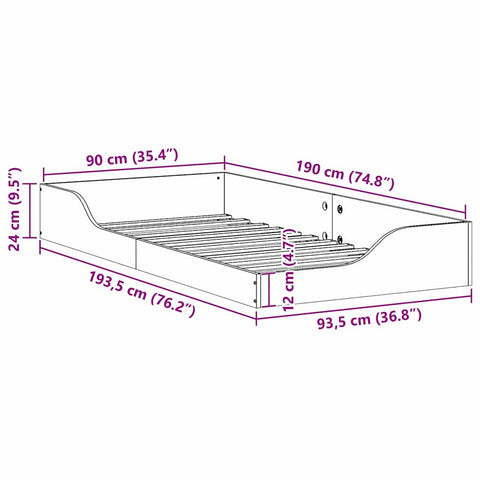 vidaXL Floor Bed Frame Brown 90 x 190 cm Solid pine wood