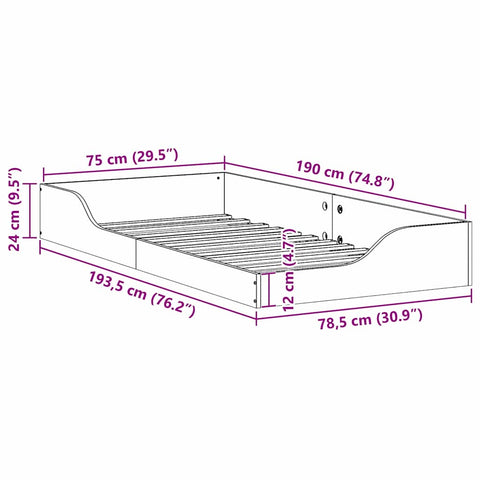 vidaXL Floor Bed Frame White 75 x 190 cm Solid pine wood