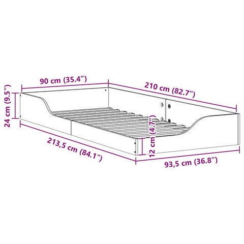 vidaXL Floor Bed Frame Brown 90 x 210 cm Solid pine wood