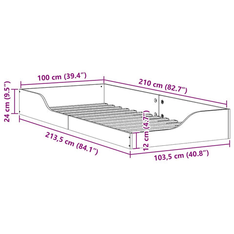 vidaXL Floor Bed Frame Brown 100 x 210 cm Solid pine wood