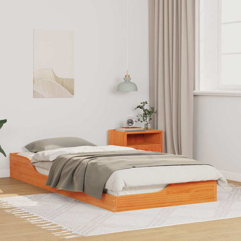 vidaXL Floor Bed Frame Wax brown 100 x 210 cm Solid pine wood