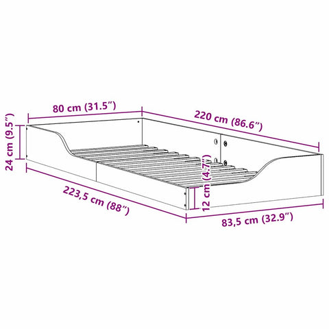 vidaXL Floor Bed Frame Wax brown 80 x 220 cm Solid pine wood