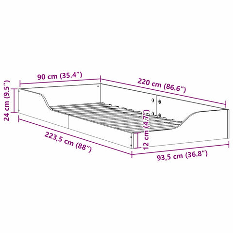 vidaXL Floor Bed Frame Wax brown 90 x 220 cm Solid pine wood