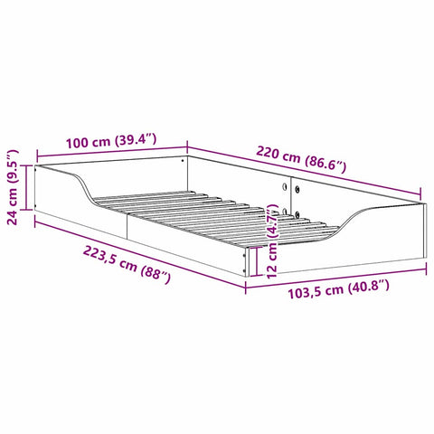 vidaXL Floor Bed Frame Wax brown 100 x 220 cm Solid pine wood