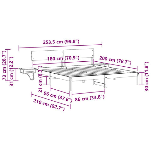 vidaXL Bed Frame with Bedside Tables with Headboard Brown 180 x 200 cm