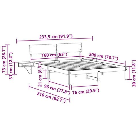 vidaXL Bed Frame with Bedside Tables with Headboard Brown 160 x 200 cm