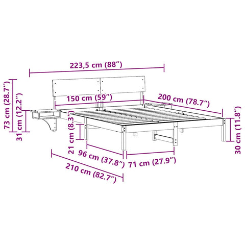 vidaXL Bed Frame with Bedside Tables with Headboard Brown 150 x 200 cm