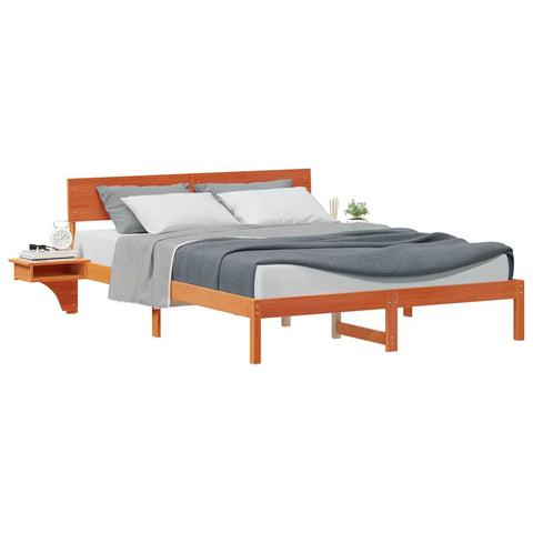 vidaXL Bed Frame with Bedside Tables Wax brown 150 x 200 cm