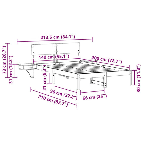 vidaXL Bed Frame with Bedside Tables with Headboard White 140 x 200 cm