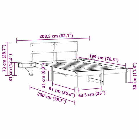 vidaXL Bed Frame with Bedside Tables with Headboard Brown 135 x 190 cm