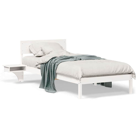 vidaXL Bed Frame with Bedside Tables White 80 x 200 cm Solid pine wood