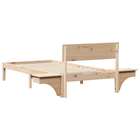 vidaXL Bed Frame with Bedside Tables Brown 90 x 190 cm Solid pine wood